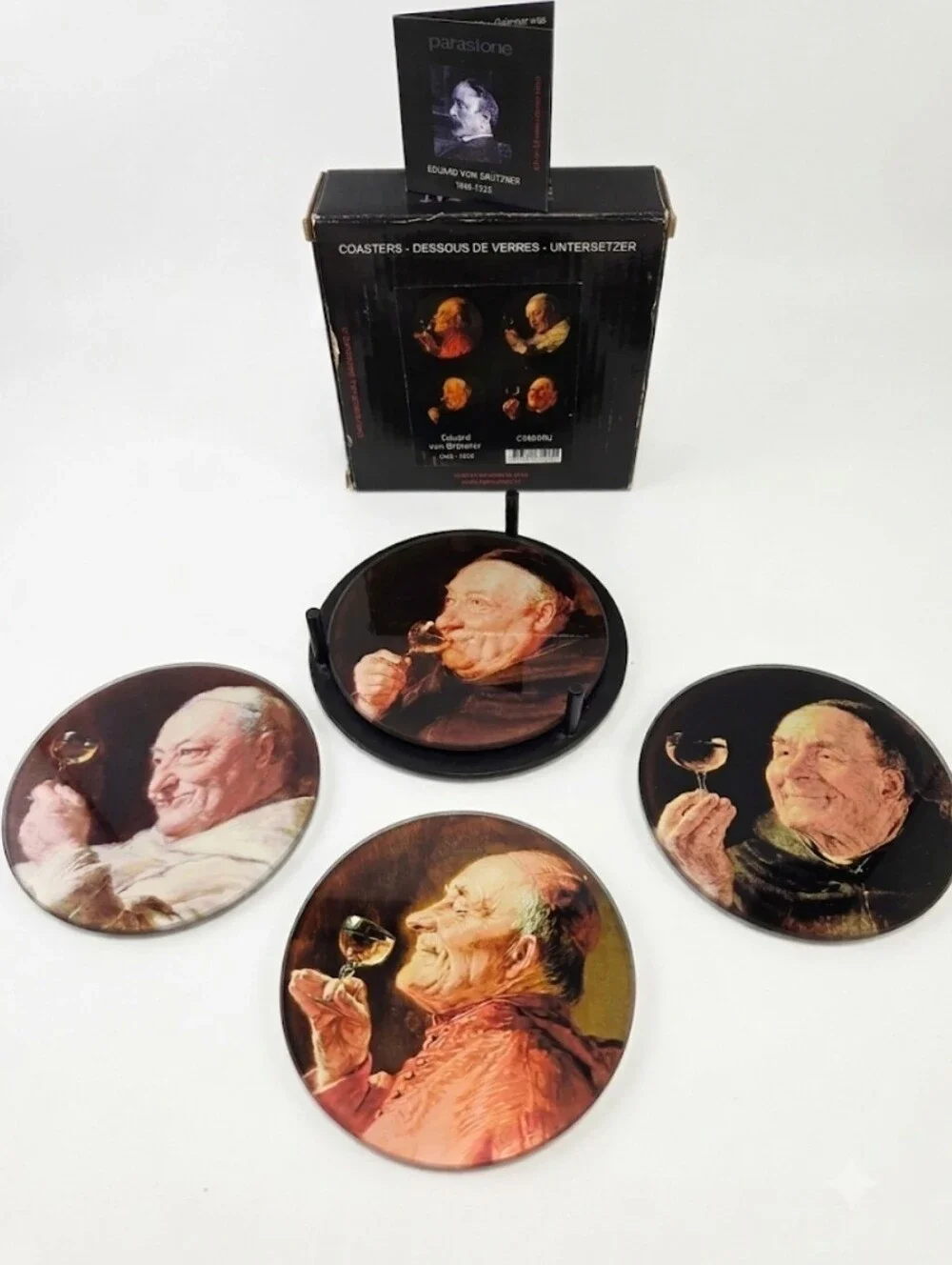 Parastone Mouseion Eduard von Grützner Priests Drinking Glass Coaster Set, IOB
